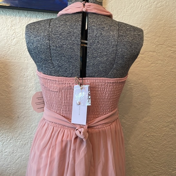 Floaty crepe dusty pink halter neck dress US4 UK8 new ASOS Little Mistress - Picture 5 of 5